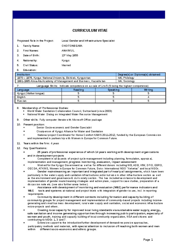 Anarkul Choitonbaeva, Kyrgyz Alliance for Water and Sanitation - Chairperson 