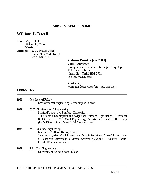 William Jewell, Cornell University - Professor Emeritus