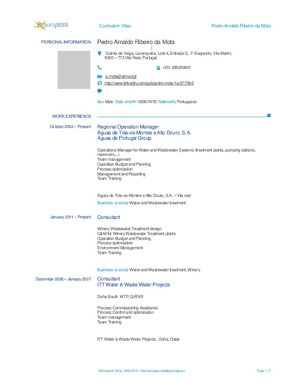 Pedro Mota, Águas de Trás os Montes e Alto Douro - Regional Operations Manager